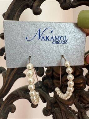 Nakamol White Pearl Hoop Earrings